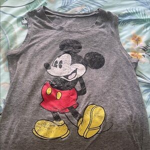 Disney Gray Mickey Mouse Graphic Tank with Red & Yellow Accents